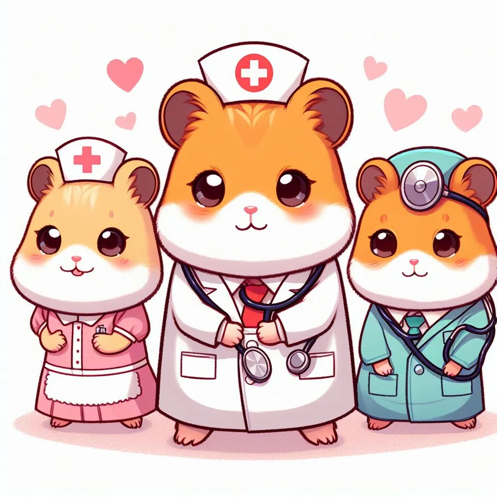 A drawing of hamsters pretending to be doctors.