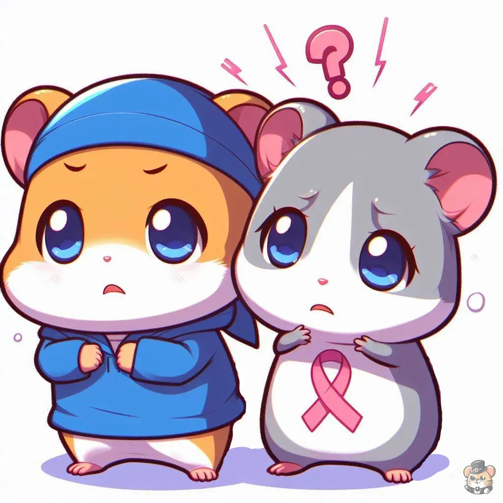 this is an image of two hamsters concerned over cancers and tumors. This is a cartoon drawing.