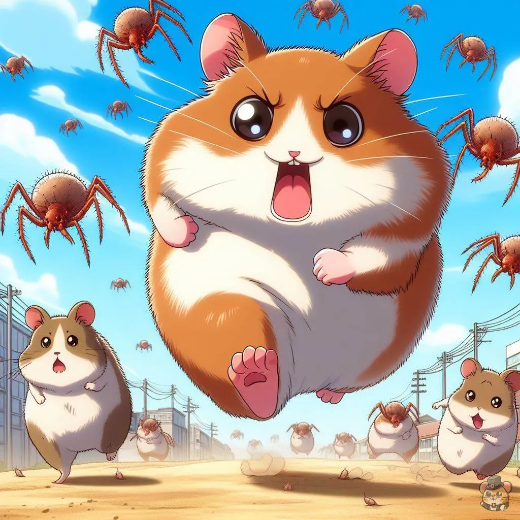 an image of hamsters that are terrified of hamsters anime style drawing